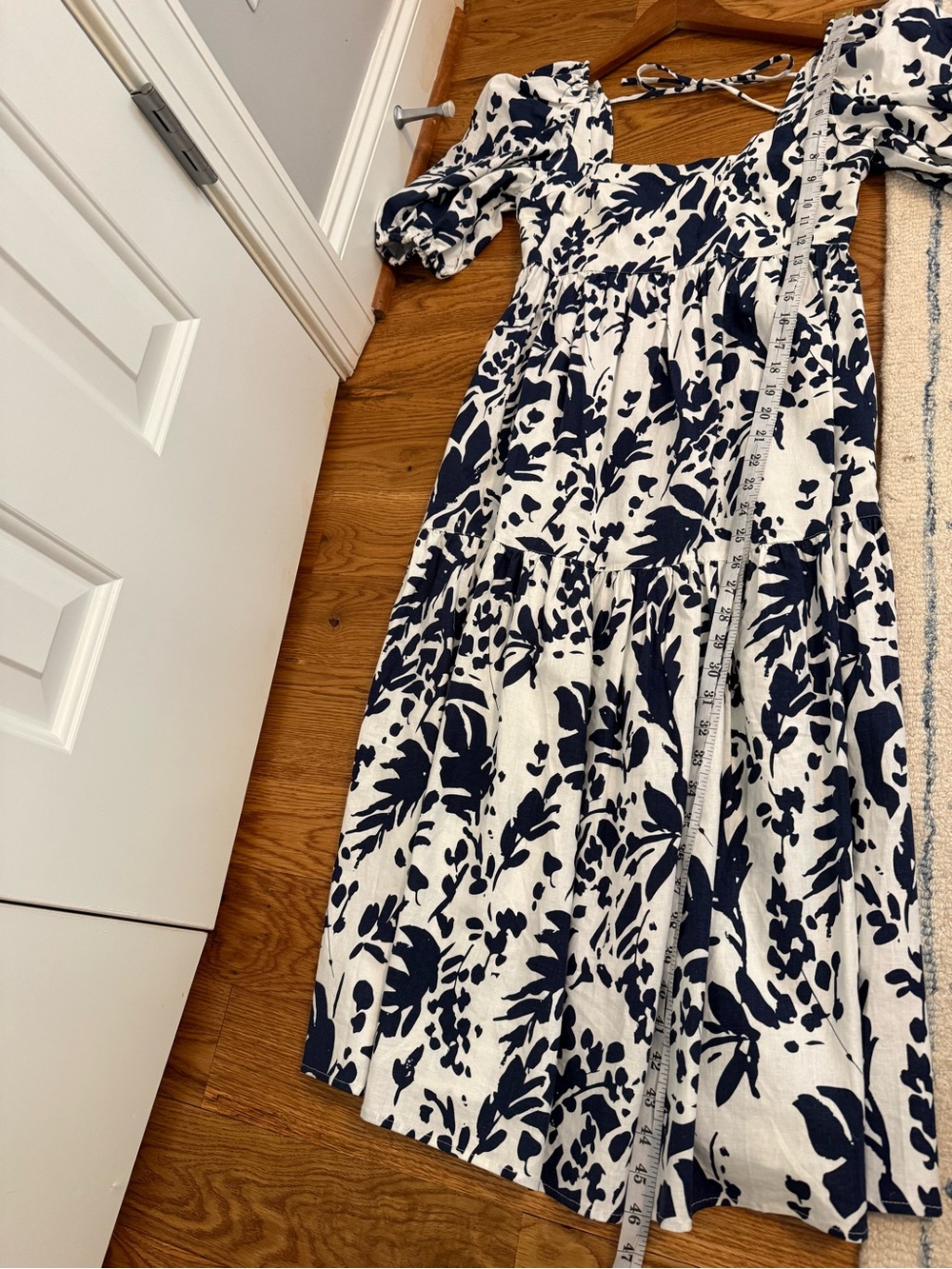 Willow Blue and White Midi Dress Size Small Puff Sleeves - Picture 6 of 10